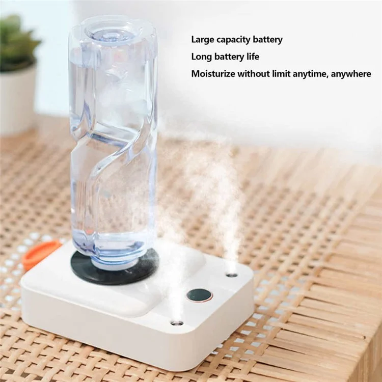 DQ112 Vinyl Record Shape Personal Portable Humidifier Mineral Water Bottle Double-spray Mist Maker with Light/Digital Display - White