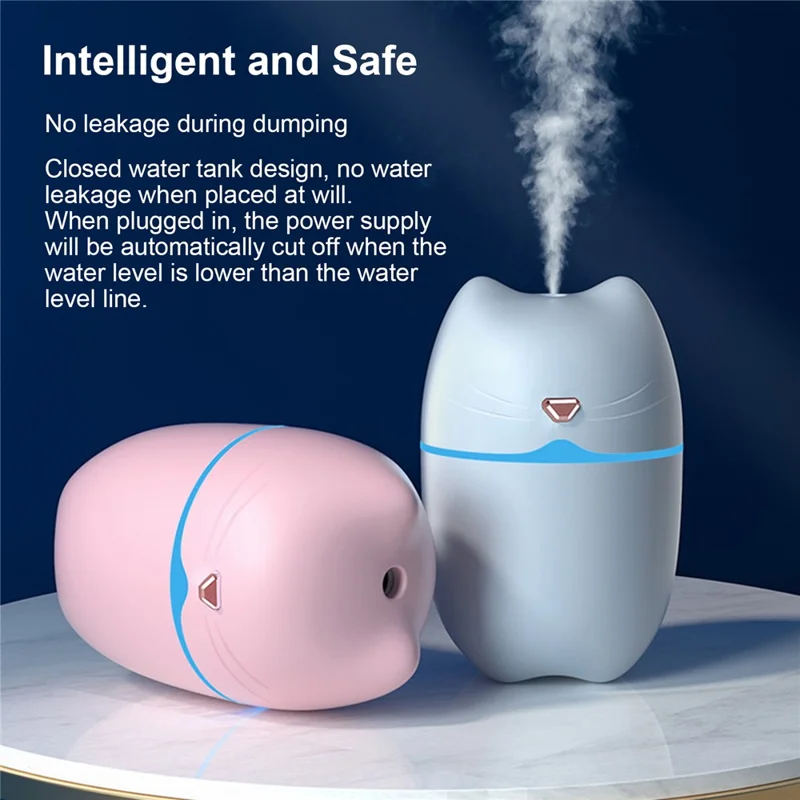 A6 260ml Mini Air Humidifier USB Cute Cat Silent Atomizer Soft Light Air Purifier Portable Cool Mist Maker Fog Sprayer with Colorful Night Light - Pink