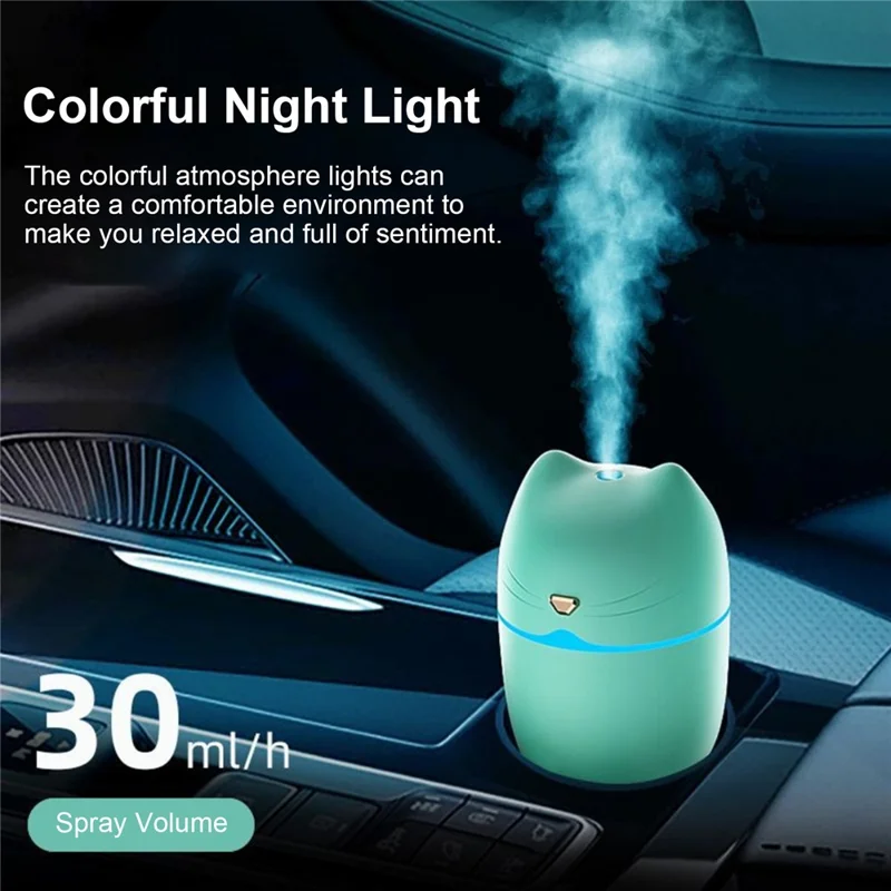 A6 260ml Mini Air Humidifier USB Cute Cat Silent Atomizer Soft Light Air Purifier Portable Cool Mist Maker Fog Sprayer with Colorful Night Light - Pink