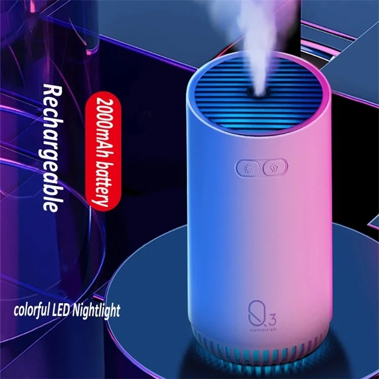 Q3 320ml Mini Wireless Air Humidifier Portable Cordless Aroma Diffuser Aromatherapy Humidifier with Colorful Lights for Bedroom Living Room Office - White