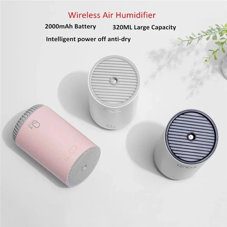 Q3 320ml Mini Wireless Air Humidifier Portable Cordless Aroma Diffuser Aromatherapy Humidifier with Colorful Lights for Bedroom Living Room Office - White