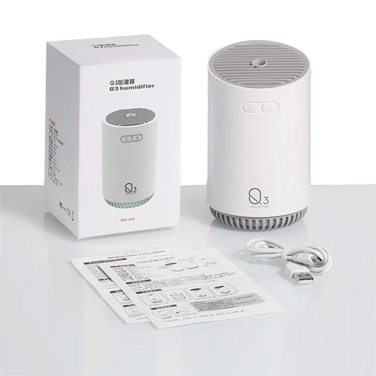 Q3 320ml Mini Wireless Air Humidifier Portable Cordless Aroma Diffuser Aromatherapy Humidifier with Colorful Lights for Bedroom Living Room Office - White
