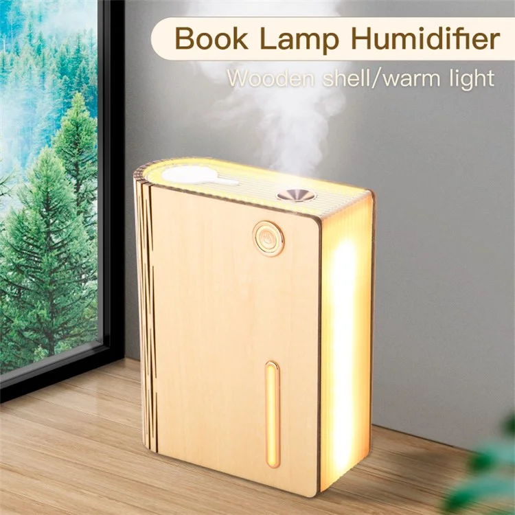 EH0013 Humidificateur USB en forme de livre en bois Maison Silencieux Diffuseur de brume Veilleuse - Bois d'érable blanc