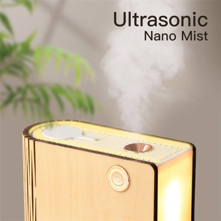 EH0013 Humidificateur USB en forme de livre en bois Maison Silencieux Diffuseur de brume Veilleuse - Bois d'érable blanc