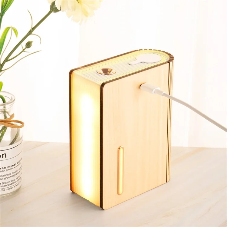 EH0013 Humidificateur USB en forme de livre en bois Maison Silencieux Diffuseur de brume Veilleuse - Bois d'érable blanc