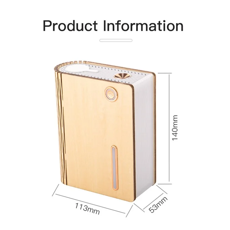 EH0013 Humidificateur USB en forme de livre en bois Maison Silencieux Diffuseur de brume Veilleuse - Bois d'érable blanc