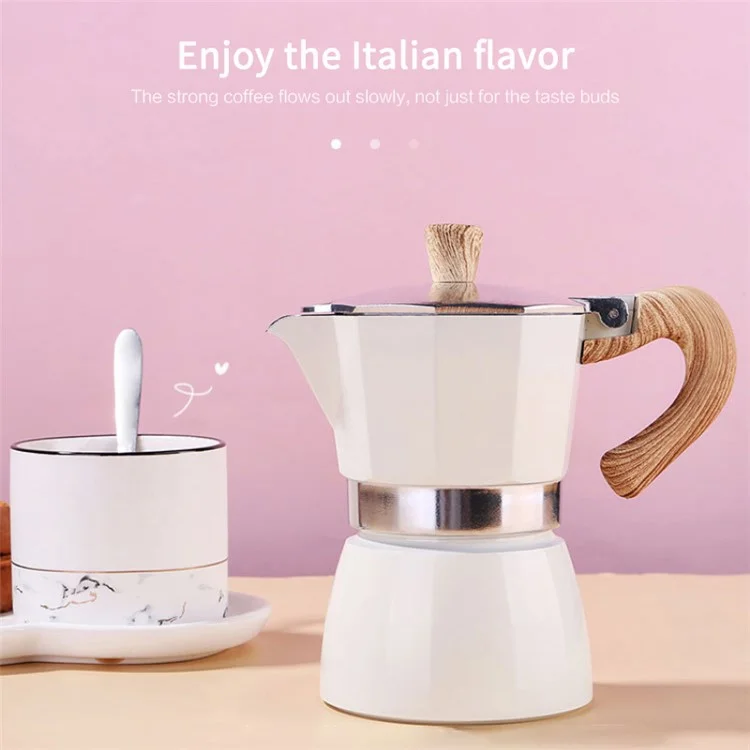 150ml Moka Espresso Percolator Pot Casalinga Italiana Caffè Stovetop Caffettiera in Alluminio Pentola da Caffè per Tre Persone (No FDA, senza BPA) - Bianca