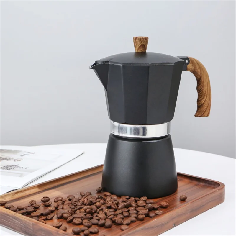 150ml Italian Mocha Espresso Percolator Pot Home Stovetop Coffee Maker Aluminum Moka Pot Kitchen Coffee Making Tool for Three People (No FDA, BPA-free) - Red