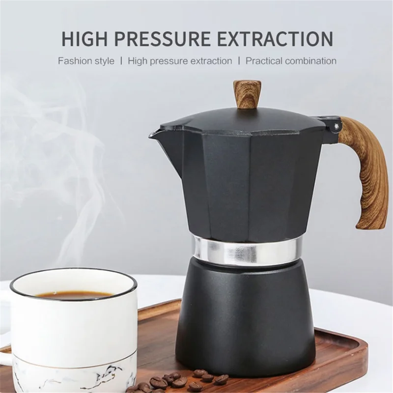 150ml Italian Mocha Espresso Percolator Pot Home Stovetop Coffee Maker Aluminum Moka Pot Kitchen Coffee Making Tool for Three People (No FDA, BPA-free) - Red