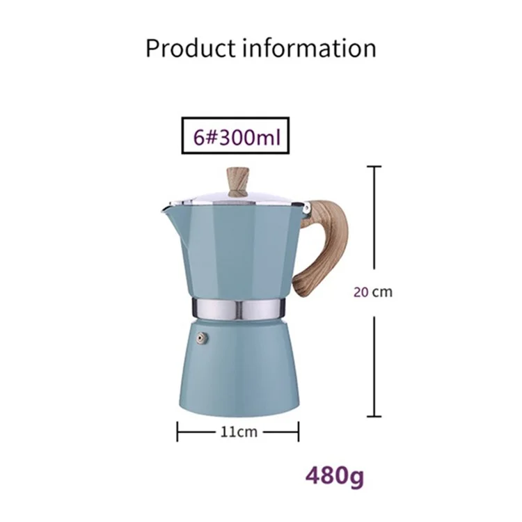 300ml Classic Espresso Percolator Stovetop Home Coffeefeer Aluminio Moka Pot Kitchen Coffee Herramienta Para 6 Personas (sin FDA, BPA-Free) - Blanco