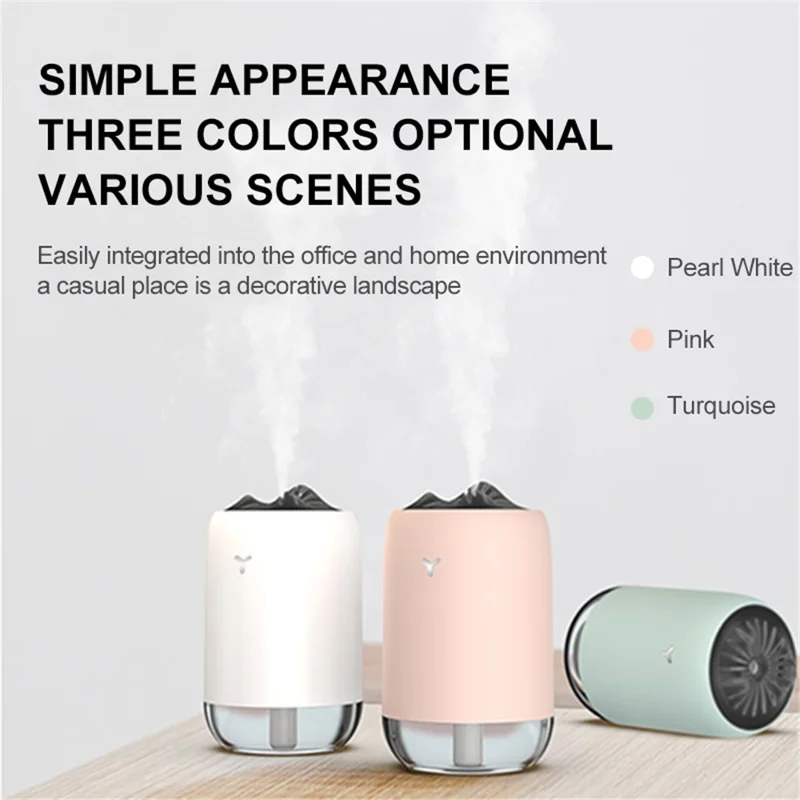 902 Mist Humidifier 260ml Capacity LED Night Light Silent Home Humidifier Diffuser for Home Car Office - White