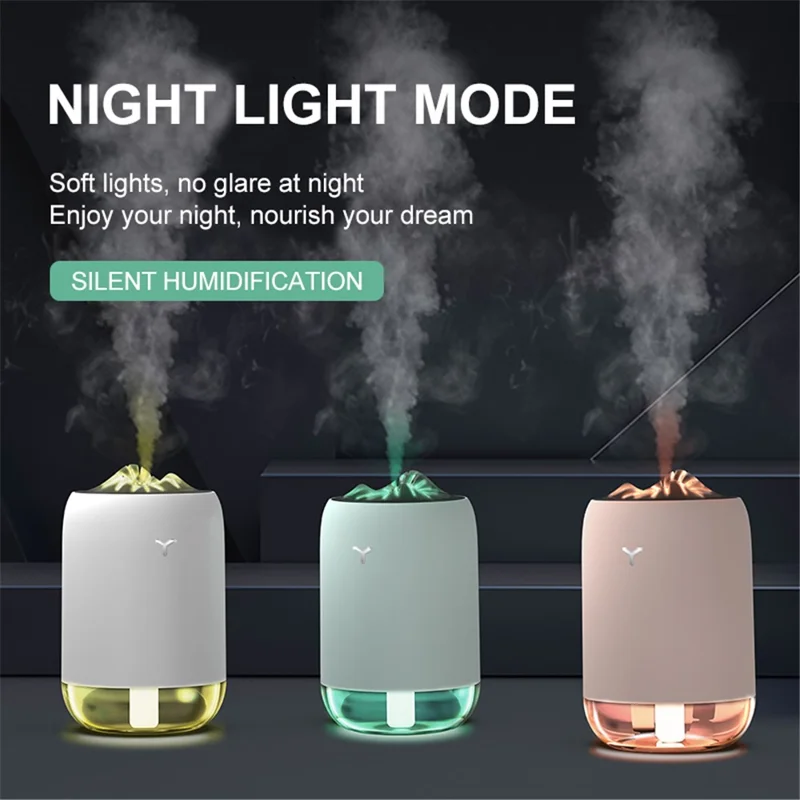 902 Mist Humidifier 260ml Capacity LED Night Light Silent Home Humidifier Diffuser for Home Car Office - White