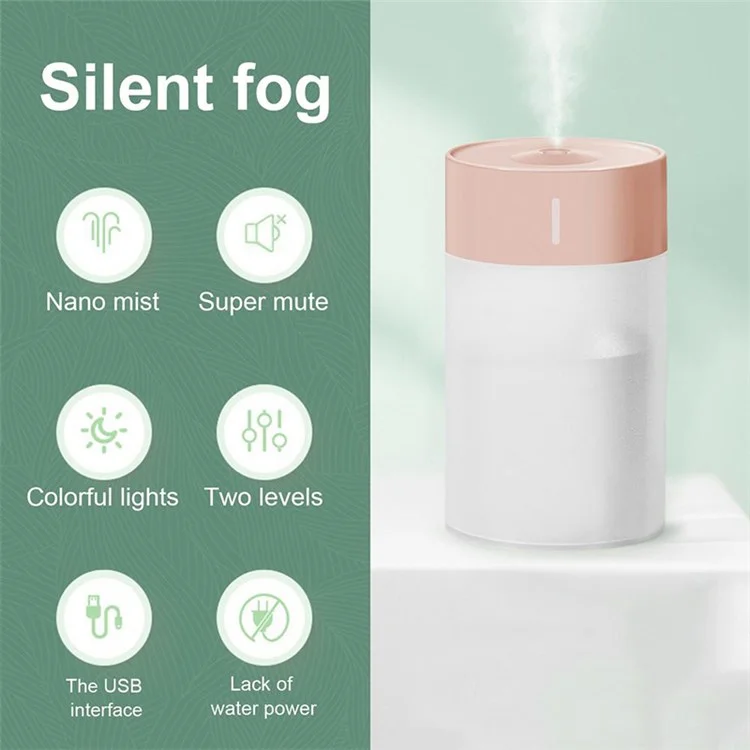 Humidificador de niebla LED de luz nocturna silenciosa de 260 ml para el hogar, el coche y la oficina - rosa