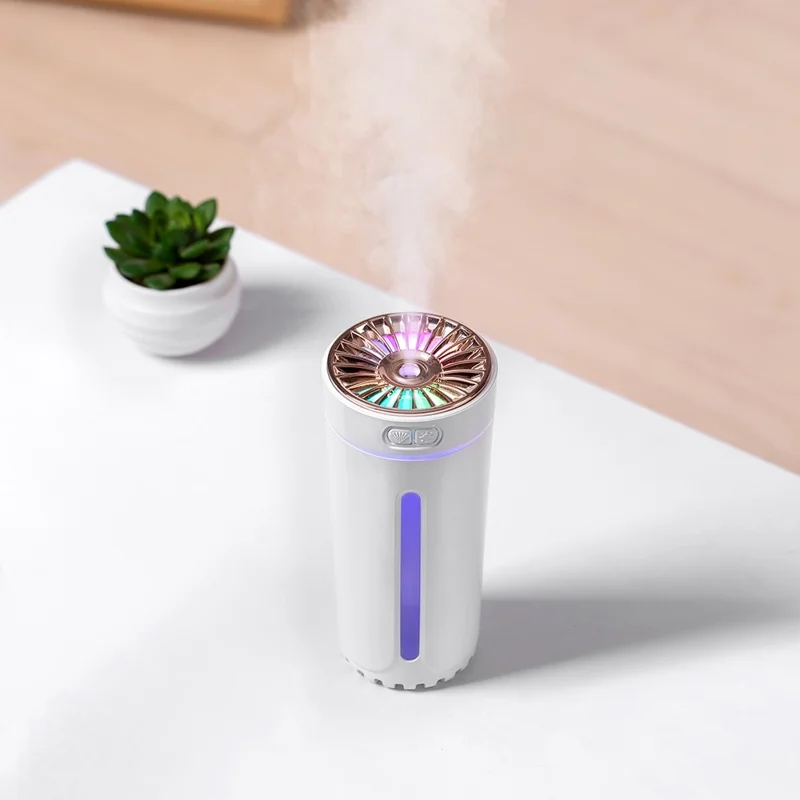 LA-0618S 300ml Portable Humidifier Desktop Air Humidifier Aroma Diffuser Mist Maker with Colorful Light for Office Cars (Battery Version) - White