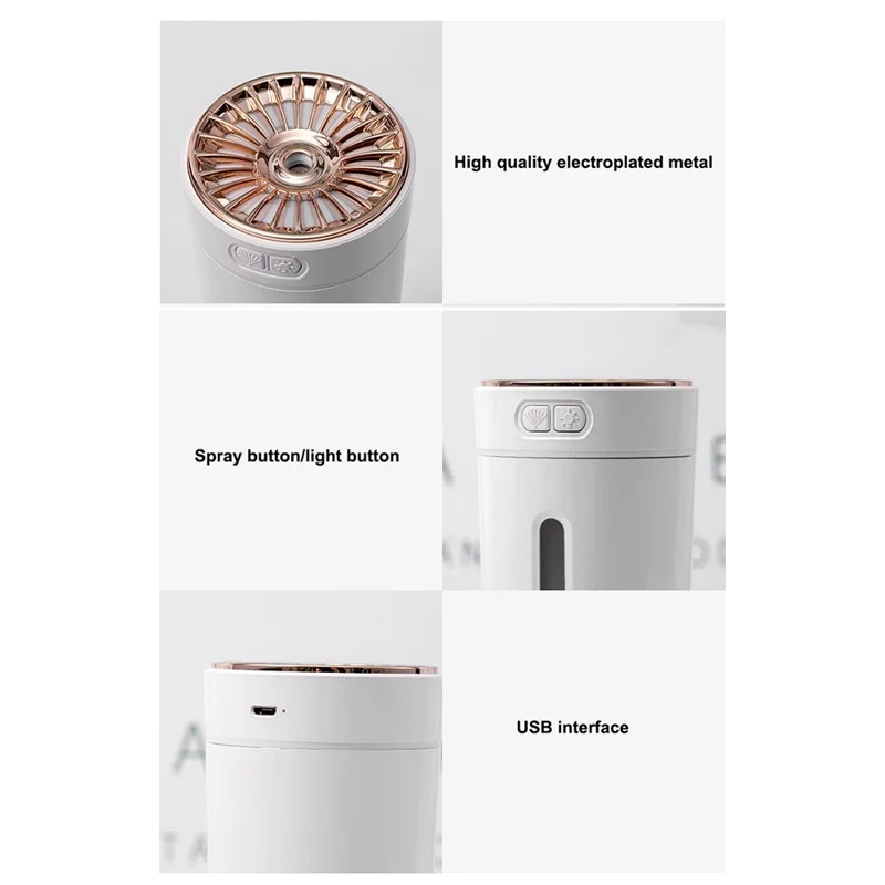 LA-0618S 300ml Portable Humidifier Desktop Air Humidifier Aroma Diffuser Mist Maker with Colorful Light for Office Cars (Battery Version) - Pink