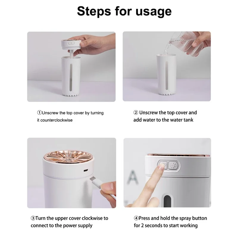 LA-0618S 300ml Portable Humidifier Desktop Air Humidifier Aroma Diffuser Mist Maker with Colorful Light for Office Cars (Battery Version) - Pink