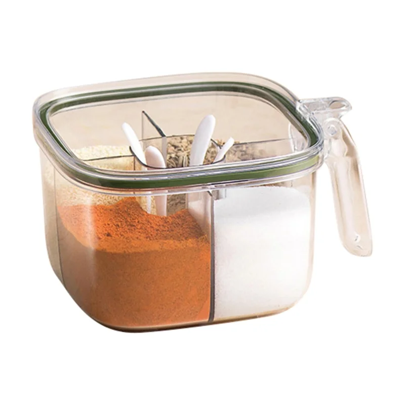 AAB007 Clear Seasoning Box Spice Jar Condiment Bottle Kitchen Supplies (BPA Free, No FDA Certification) - Green