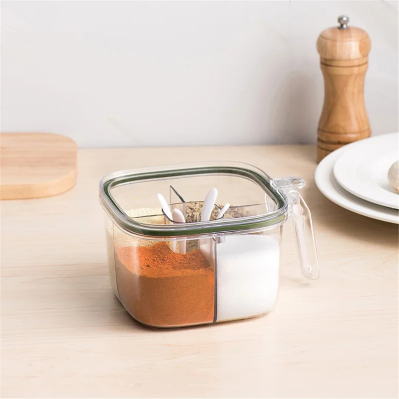 AAB007 Clear Seasoning Box Spice Jar Condiment Bottle Kitchen Supplies (BPA Free, No FDA Certification) - Green