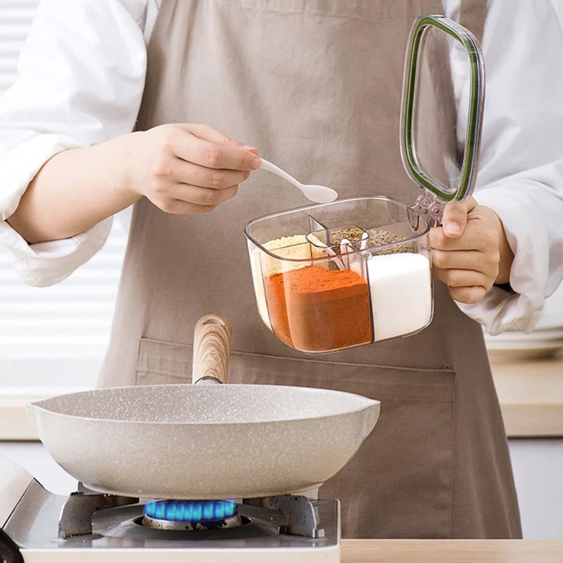 AAB007 Clear Seasoning Box Spice Jar Condiment Bottle Kitchen Supplies (BPA Free, No FDA Certification) - Green