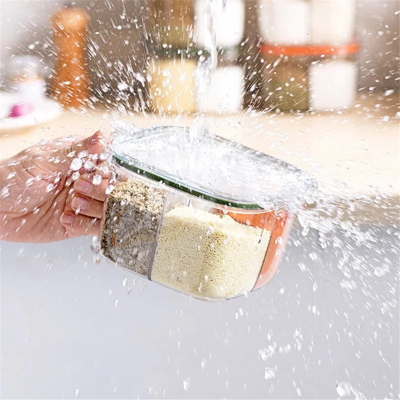 AAB007 Clear Seasoning Box Spice Jar Condiment Bottle Kitchen Supplies (BPA Free, No FDA Certification) - Green