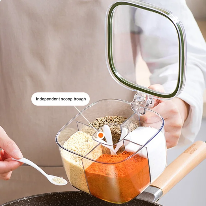 AAB007 Clear Seasoning Box Spice Jar Condiment Bottle Kitchen Supplies (BPA Free, No FDA Certification) - Green