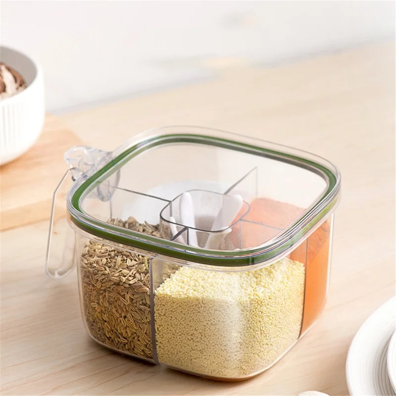 AAB007 Clear Seasoning Box Spice Jar Condiment Bottle Kitchen Supplies (BPA Free, No FDA Certification) - Green