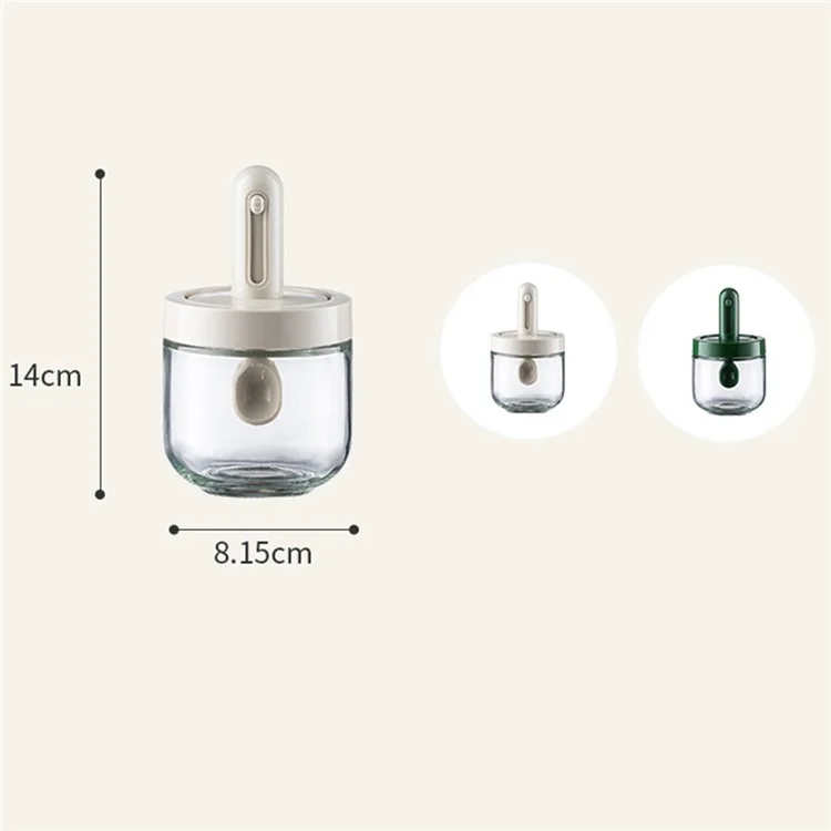 AAB020 Kitchen Glass Seasoning Box Retractable Spoon Spice Jar with Lid Leak Proof Salt Pepper Storage Container (BPA Free, No FDA Certificate) - White