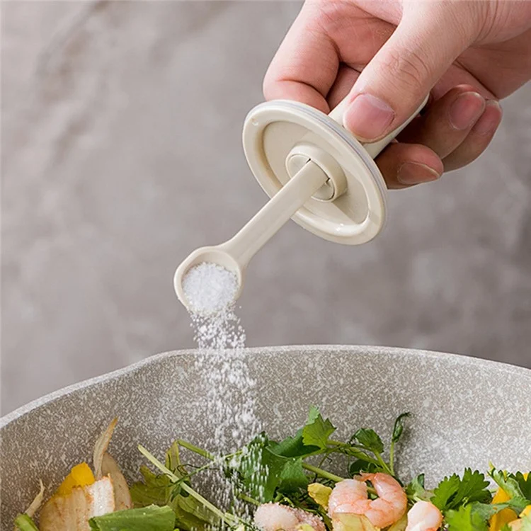 AAB020 Kitchen Glass Seasoning Box Retractable Spoon Spice Jar with Lid Leak Proof Salt Pepper Storage Container (BPA Free, No FDA Certificate) - White