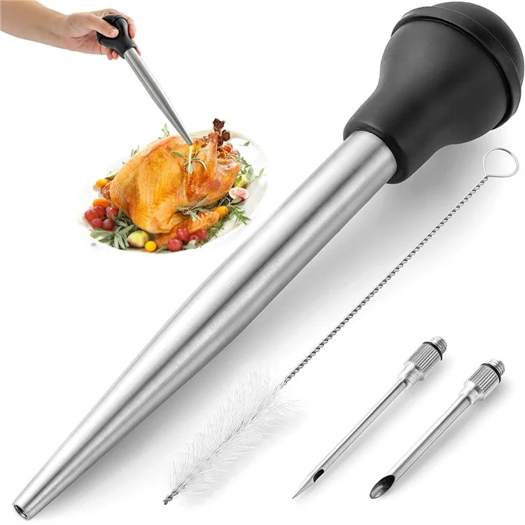 Turquía de Acero Inoxidable de Cocina Baster Para Cocinar, Jeringa de Pavo de Grado Alimenticio Con Bombilla de Succión de Silicona, Cepillo de Limpieza y Agujas (sin Certificado de Fda, Sin Bpa)