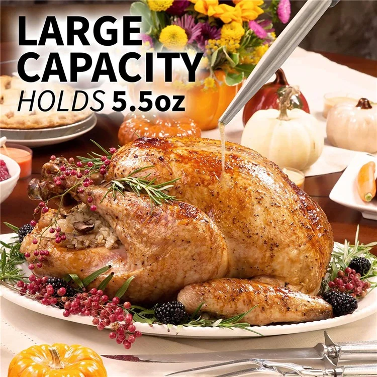 Turquía de Acero Inoxidable de Cocina Baster Para Cocinar, Jeringa de Pavo de Grado Alimenticio Con Bombilla de Succión de Silicona, Cepillo de Limpieza y Agujas (sin Certificado de Fda, Sin Bpa)
