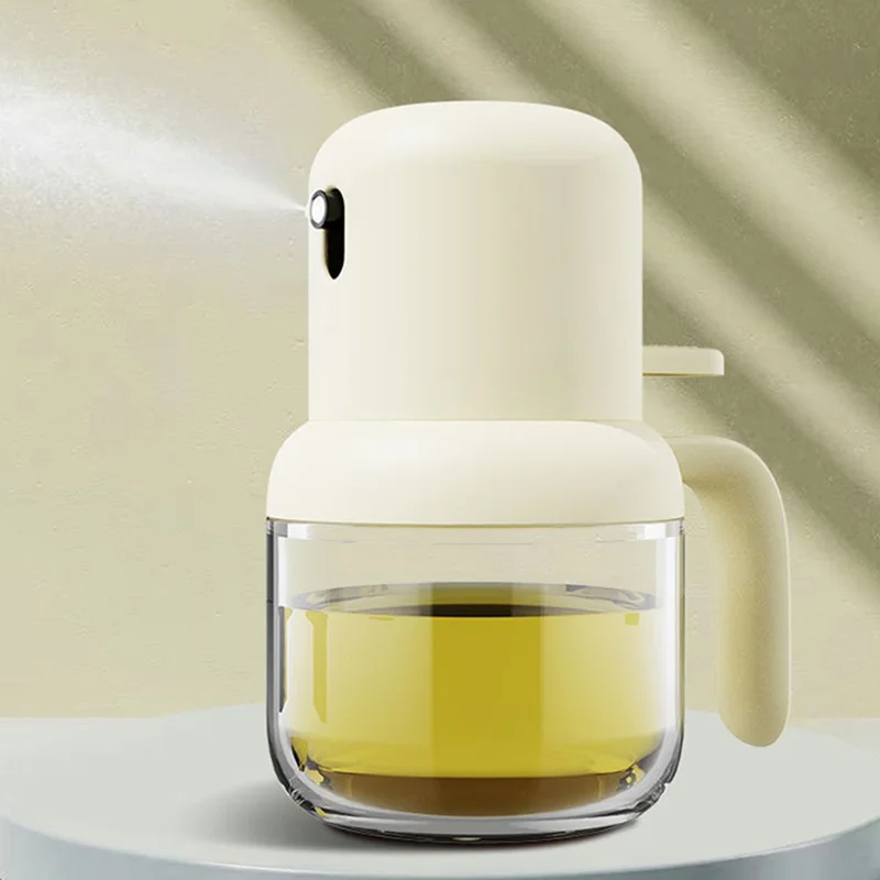 180ml Kitchen Cooking Barbecue Glass Oil Bottle Press Type Oil Atomizing Spray Bottle (No FDA Certification, BPA Free) - Beige