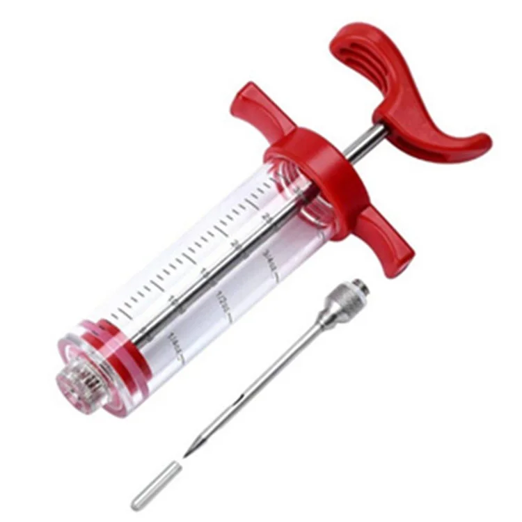 30 ml Acrylique + Seringue à Viande en Acier Inoxydable Syrinace Syringe de Dinde Syringe de Cuisine Outil de Cuisine (pas Certifié Fda, Sans Bpa)