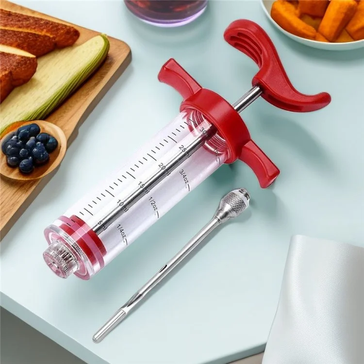 30 ml Acrylique + Seringue à Viande en Acier Inoxydable Syrinace Syringe de Dinde Syringe de Cuisine Outil de Cuisine (pas Certifié Fda, Sans Bpa)