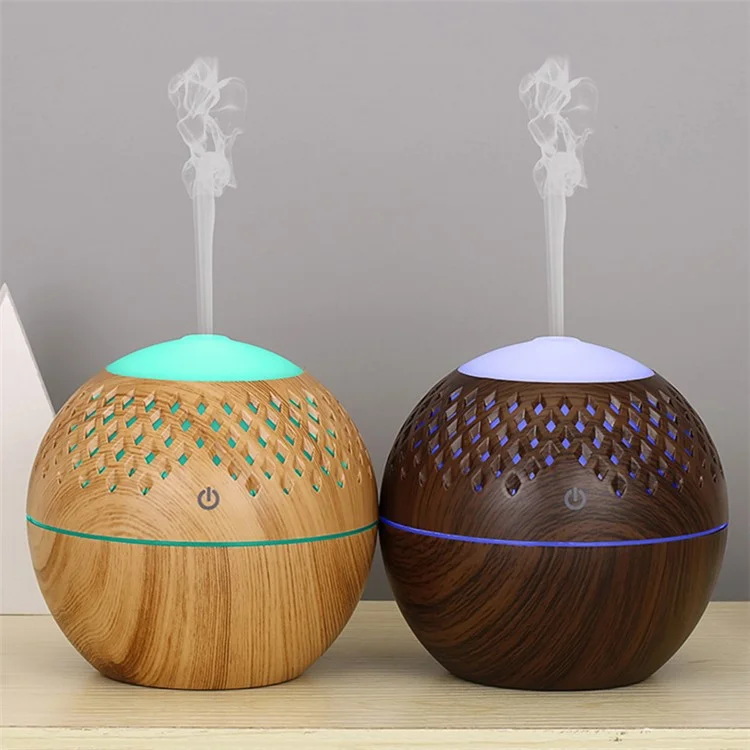 Humidificateur d'air miniature silencieux de 200 ml à grain de bois, brumisateur de brouillard coloré avec éclairage pour la maison et le bureau (avec certification CE) - Marron / Prise UK