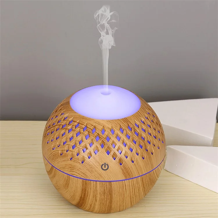 Humidificateur d'air miniature silencieux de 200 ml à grain de bois, brumisateur de brouillard coloré avec éclairage pour la maison et le bureau (avec certification CE) - Marron / Prise UK
