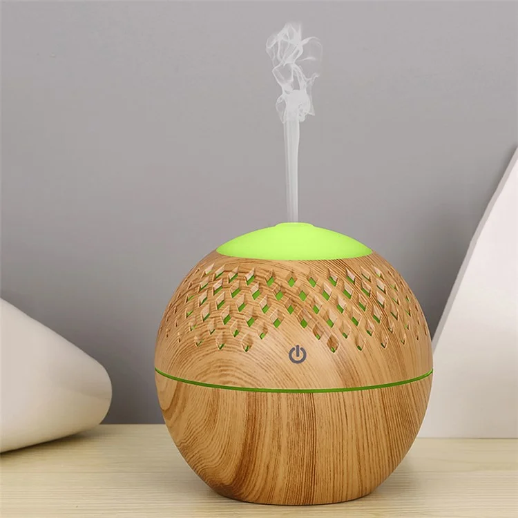 Humidificateur d'air miniature silencieux de 200 ml à grain de bois, brumisateur de brouillard coloré avec éclairage pour la maison et le bureau (avec certification CE) - Marron / Prise UK