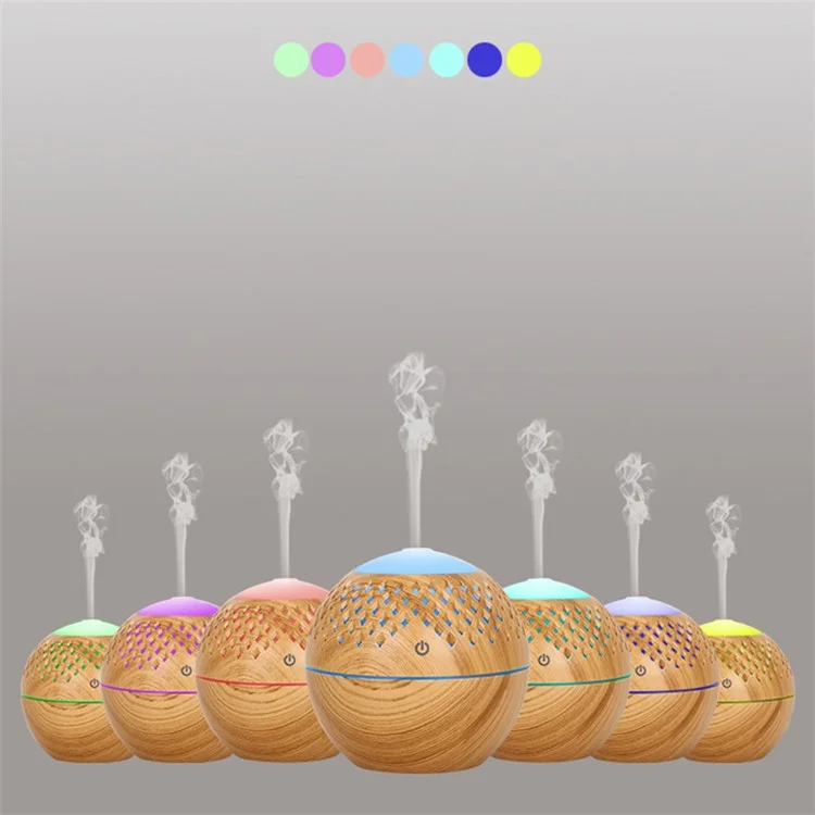 Humidificateur d'air miniature silencieux de 200 ml à grain de bois, brumisateur de brouillard coloré avec éclairage pour la maison et le bureau (avec certification CE) - Marron / Prise UK