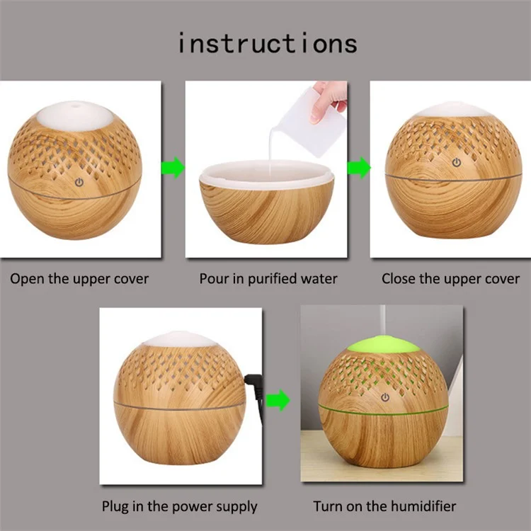 Humidificateur d'air miniature silencieux de 200 ml à grain de bois, brumisateur de brouillard coloré avec éclairage pour la maison et le bureau (avec certification CE) - Marron / Prise UK