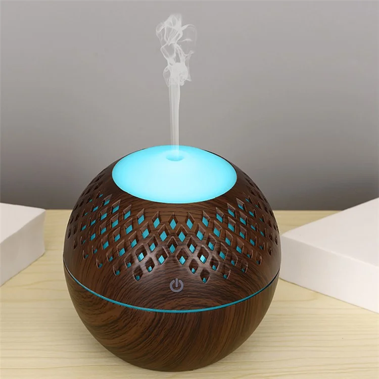 Humidificateur d'air miniature silencieux de 200 ml à grain de bois, brumisateur de brouillard coloré avec éclairage pour la maison et le bureau (avec certification CE) - Marron / Prise UK
