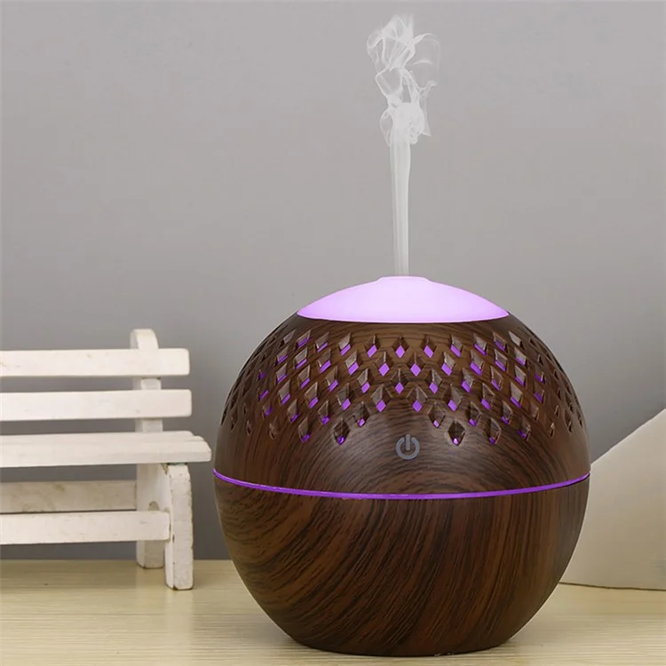 Humidificateur d'air miniature silencieux de 200 ml à grain de bois, brumisateur de brouillard coloré avec éclairage pour la maison et le bureau (avec certification CE) - Marron / Prise UK