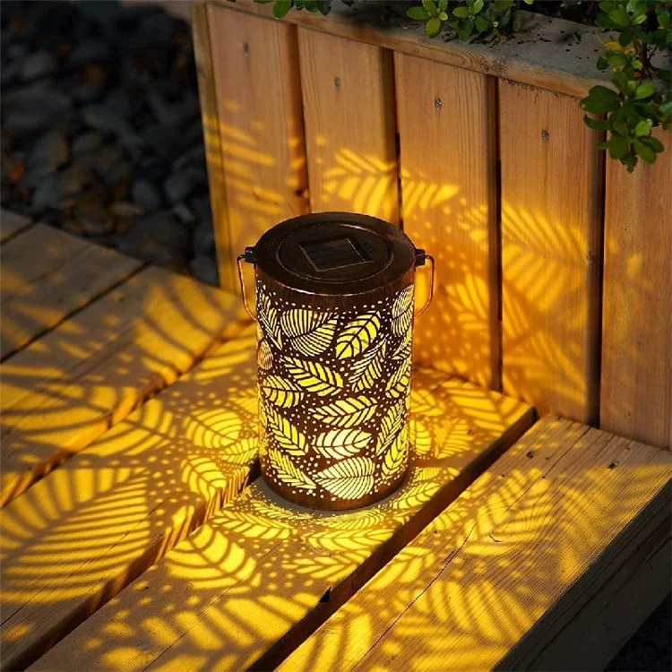 Farol solar de jardín con diseño 3D de follaje dinámico y hueco de metal, tamaño S