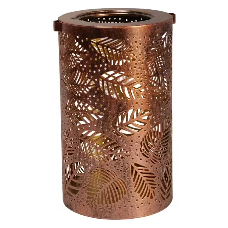 Farol solar de jardín con diseño 3D de follaje dinámico y hueco de metal, tamaño S