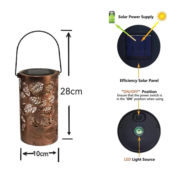 Farol solar de jardín con diseño 3D de follaje dinámico y hueco de metal, tamaño S