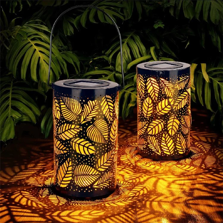 Farol solar de jardín con diseño 3D de follaje dinámico y hueco de metal, tamaño S
