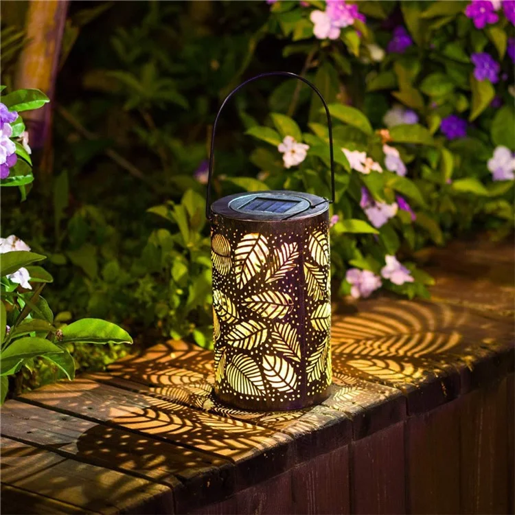 Farol solar de jardín con diseño 3D de follaje dinámico y hueco de metal, tamaño S