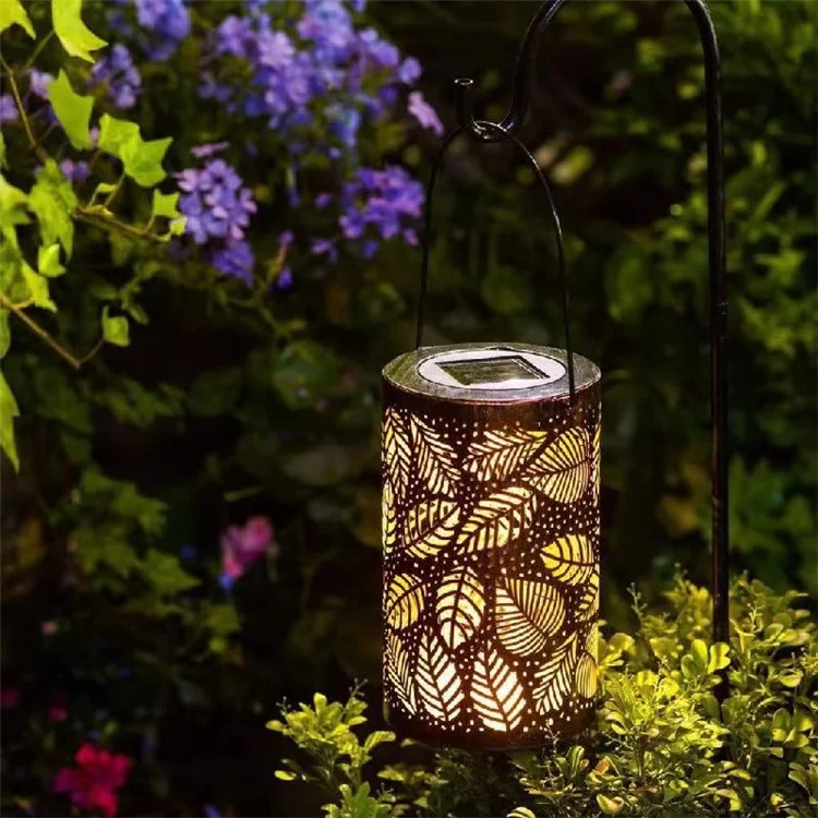 Farol solar de jardín con diseño 3D de follaje dinámico y hueco de metal, tamaño S