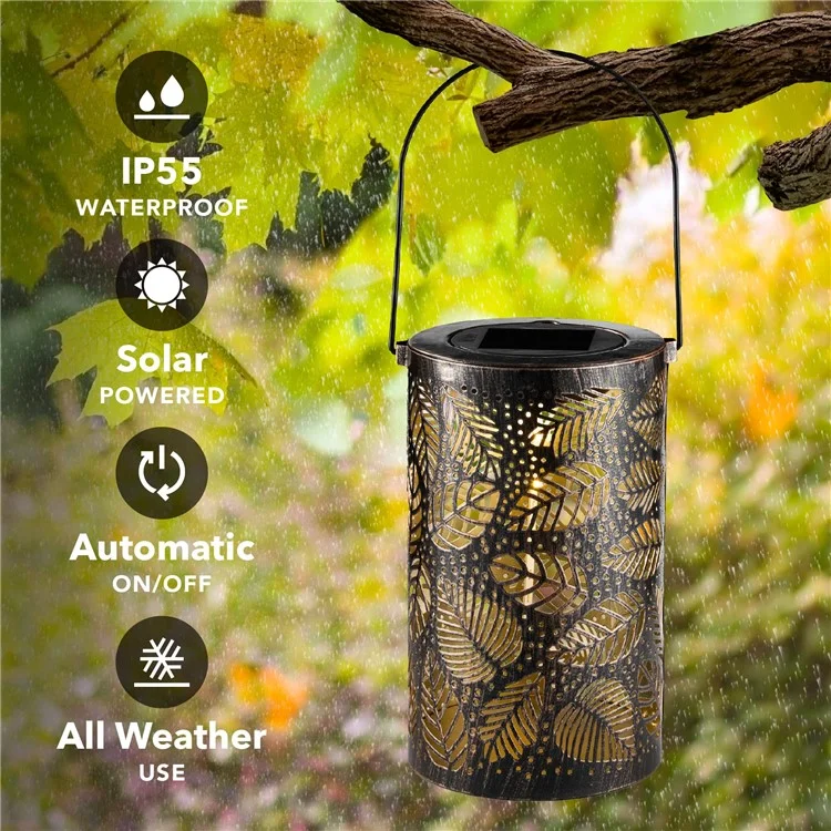 Farol solar de jardín con diseño 3D de follaje dinámico y hueco de metal, tamaño S