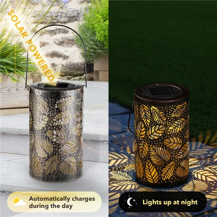 Farol solar de jardín con diseño 3D de follaje dinámico y hueco de metal, tamaño S