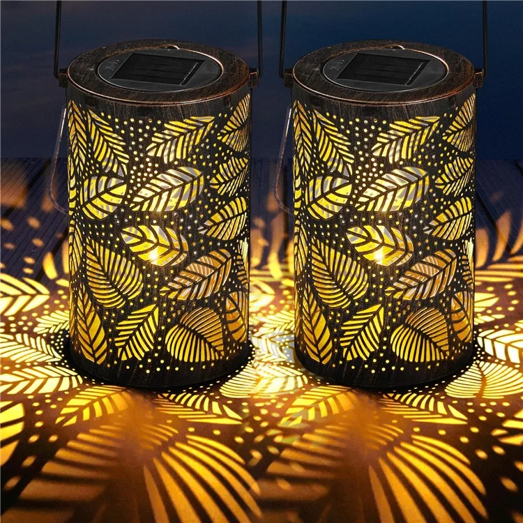 Farol solar de jardín con diseño 3D de follaje dinámico y hueco de metal, tamaño S