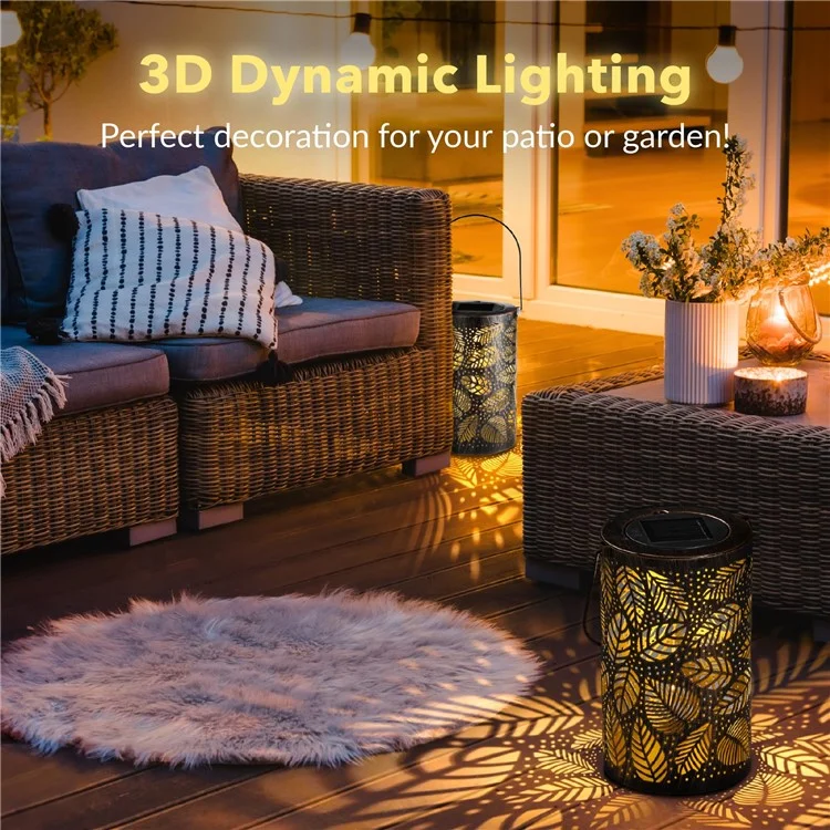Farol solar de jardín con diseño 3D de follaje dinámico y hueco de metal, tamaño S